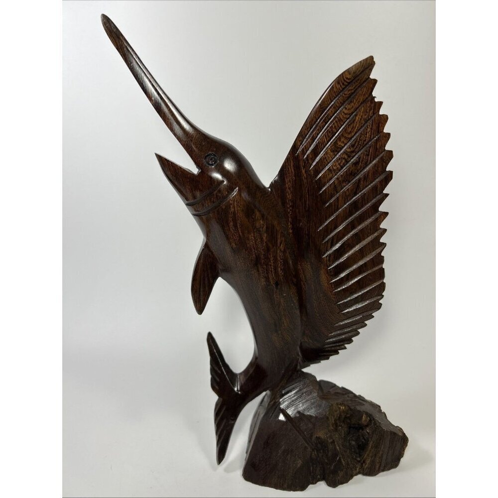 Vintage Iron Wood Wooden Sword Fish Marlin Statue Figure Hand Carved 13”